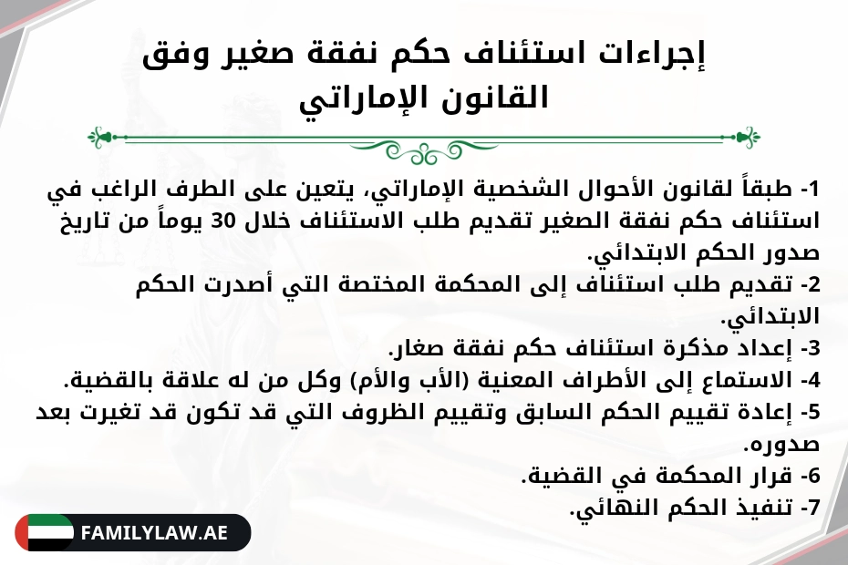 إجراءات استئناف حكم نفقة صغير وفق القانون الإماراتي