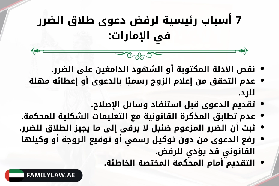 أسباب رفض دعوى الطلاق للضرر في الإمارات